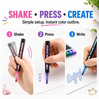 Double Line Outline Marker Pens – 12 Color Creative Set