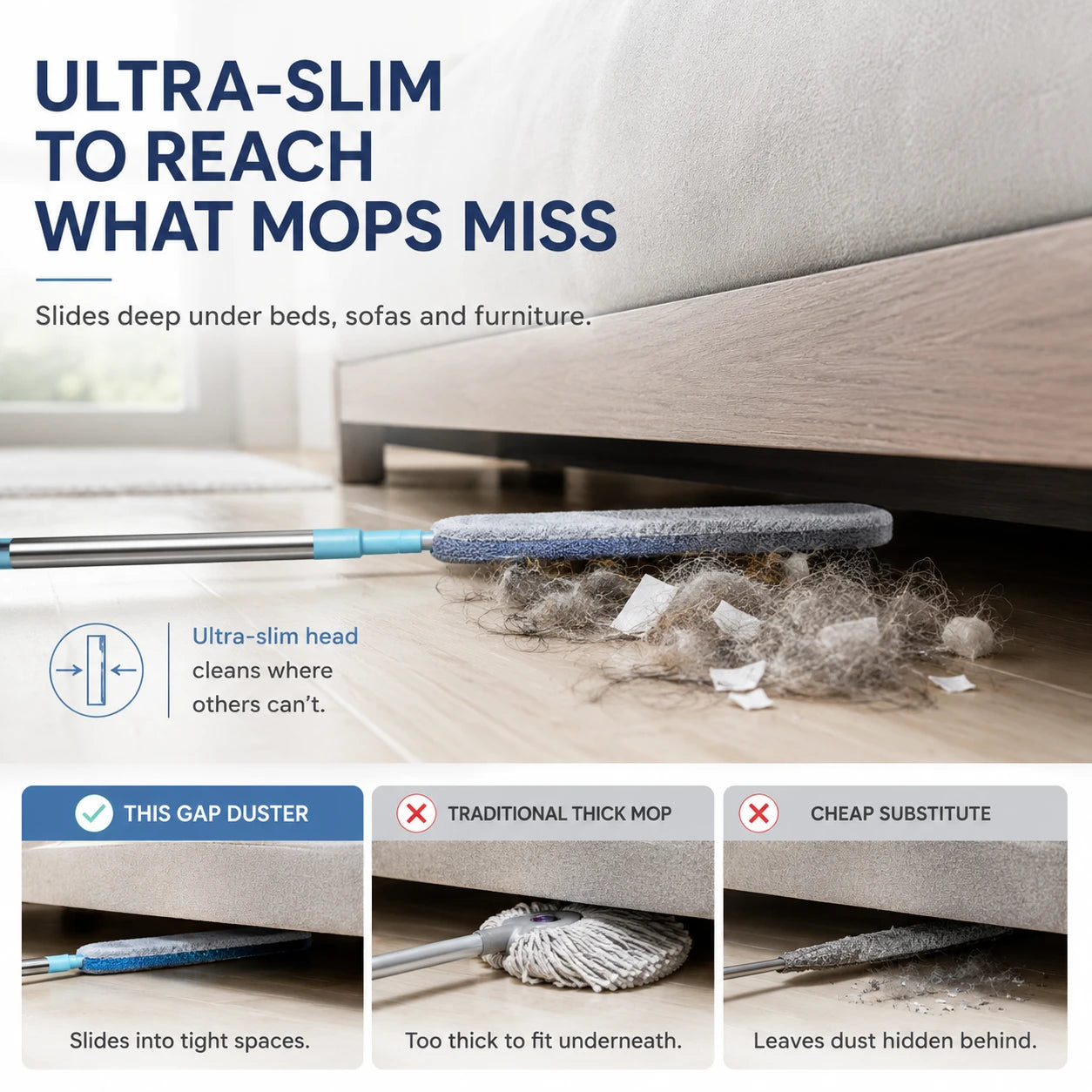 Gap Dust Cleaner with Extendable Pole | Flex Microfiber Duster