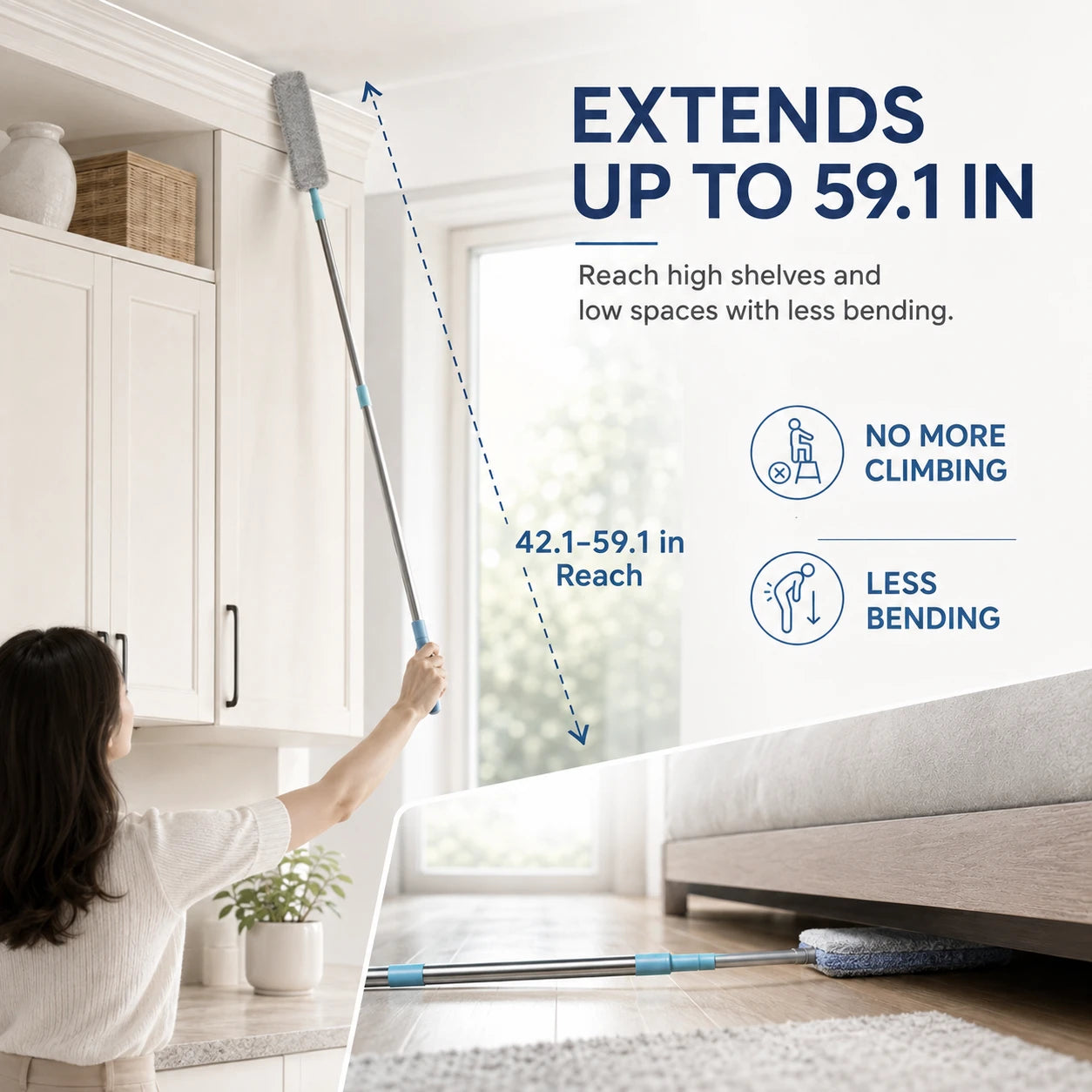 Gap Dust Cleaner with Extendable Pole | Flex Microfiber Duster