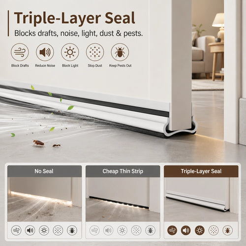 Triple-Layer Under Door Draft Stopper & Weather Strip | Seal Gap
