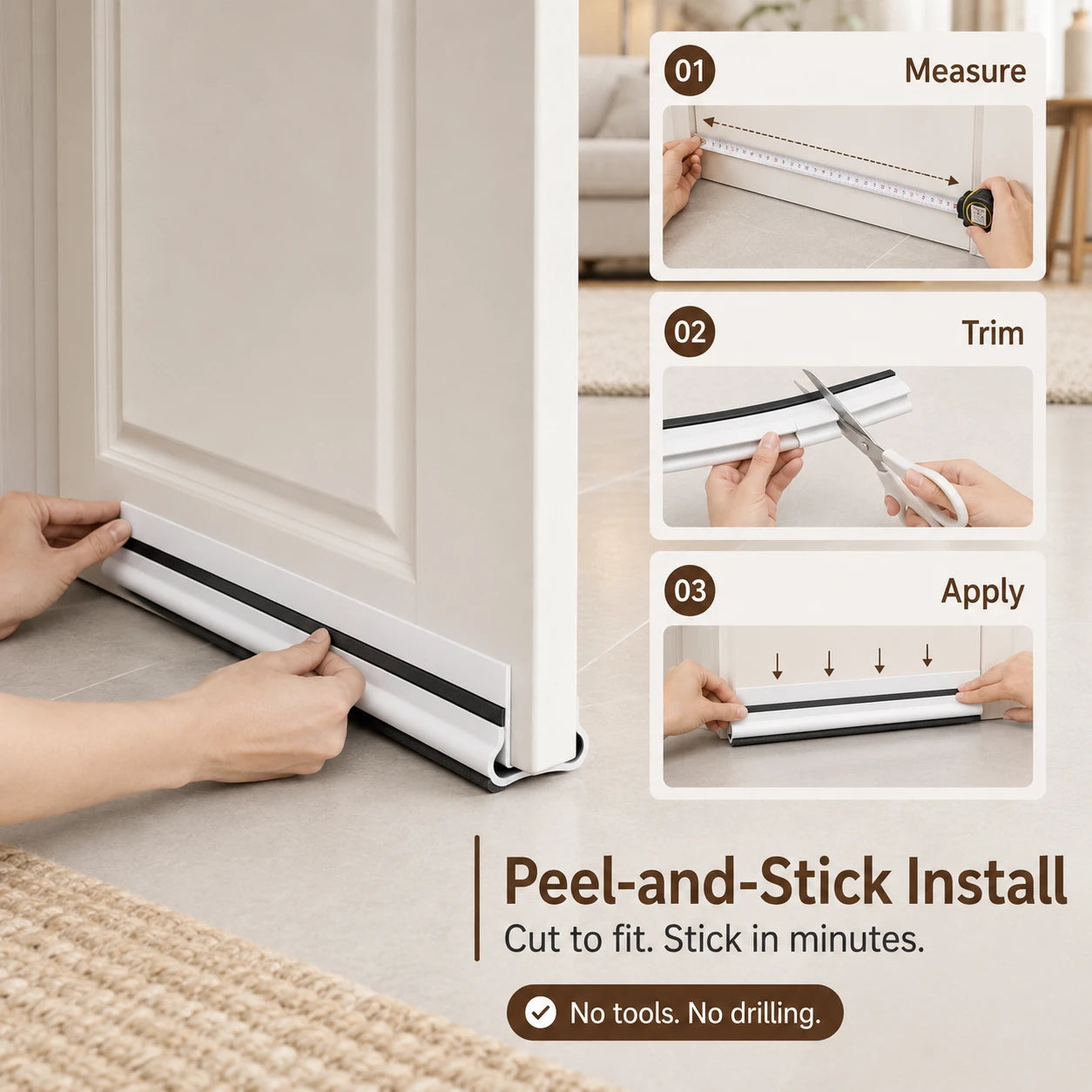 Triple-Layer Under Door Draft Stopper & Weather Strip | Seal Gap