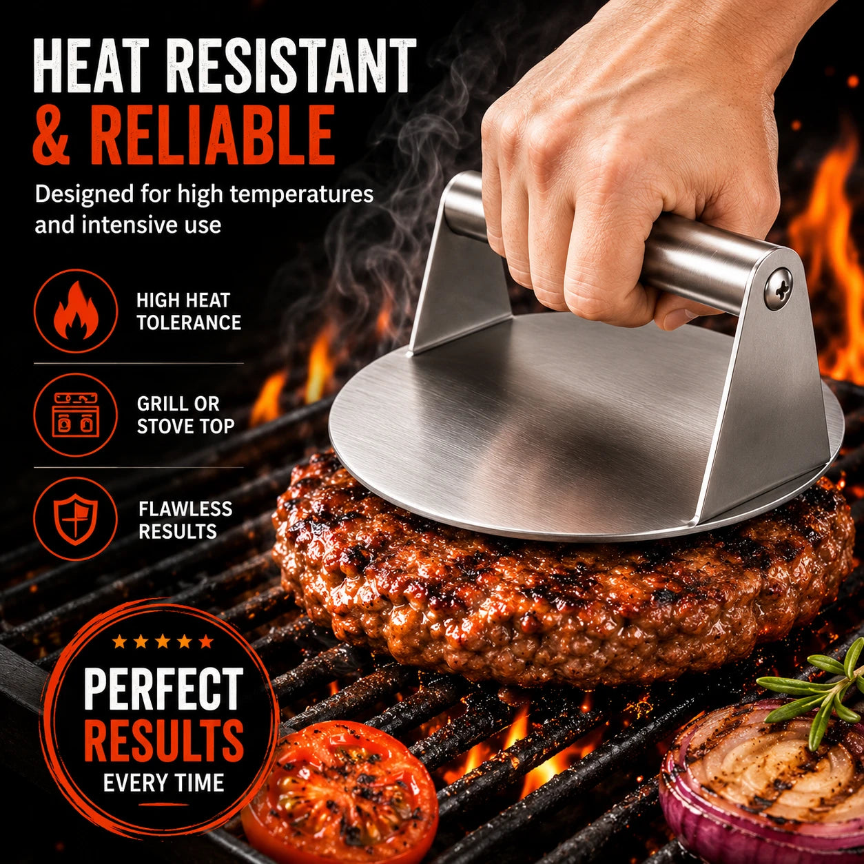 Stainless Steel Burger Press | Smash Burger & Grill Smasher