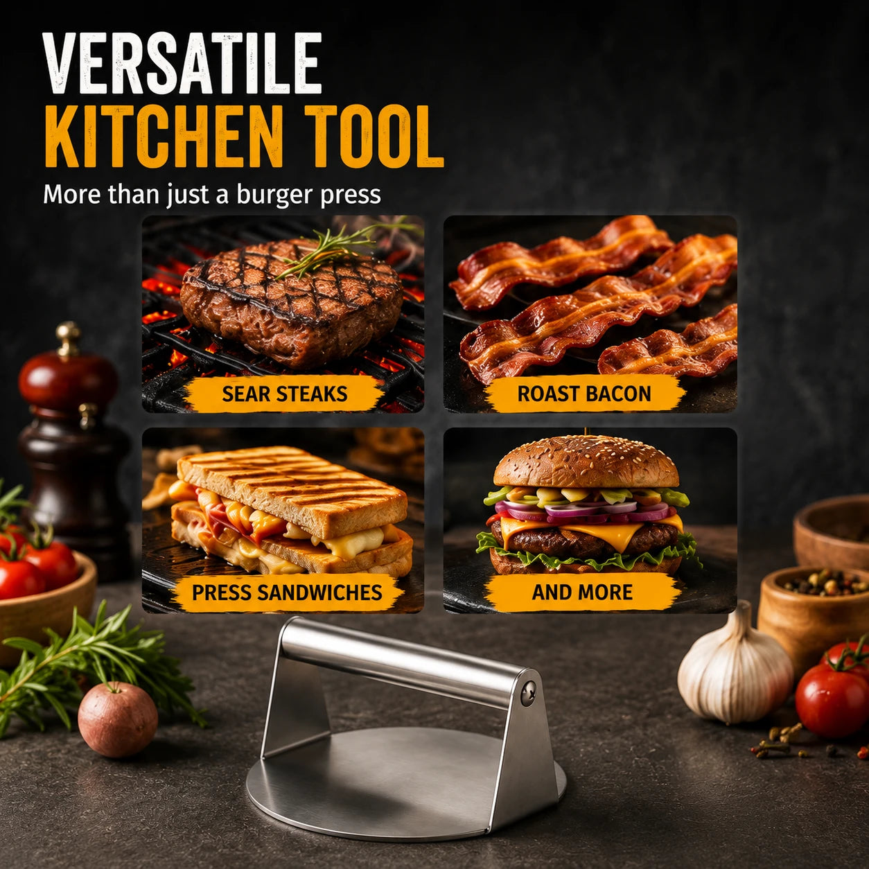 Stainless Steel Burger Press | Smash Burger & Grill Smasher