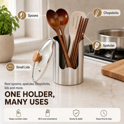 Kitchen Utensil & Lid Rest Set with 2 Wooden Spoons