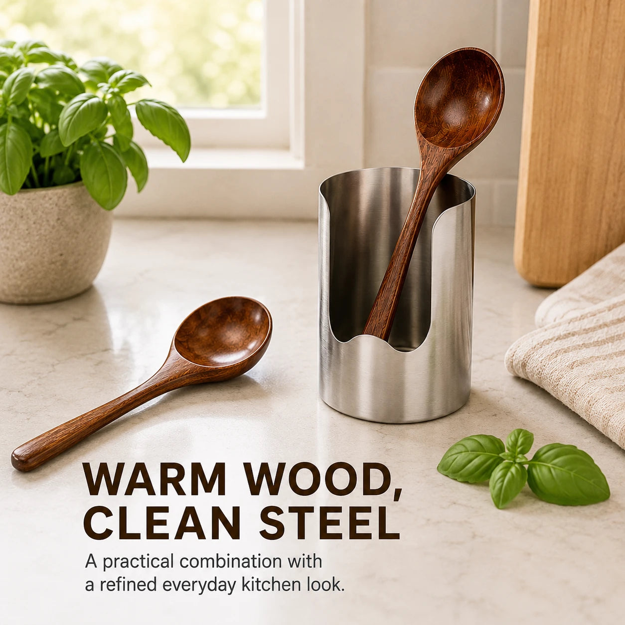 Kitchen Utensil & Lid Rest Set with 2 Wooden Spoons