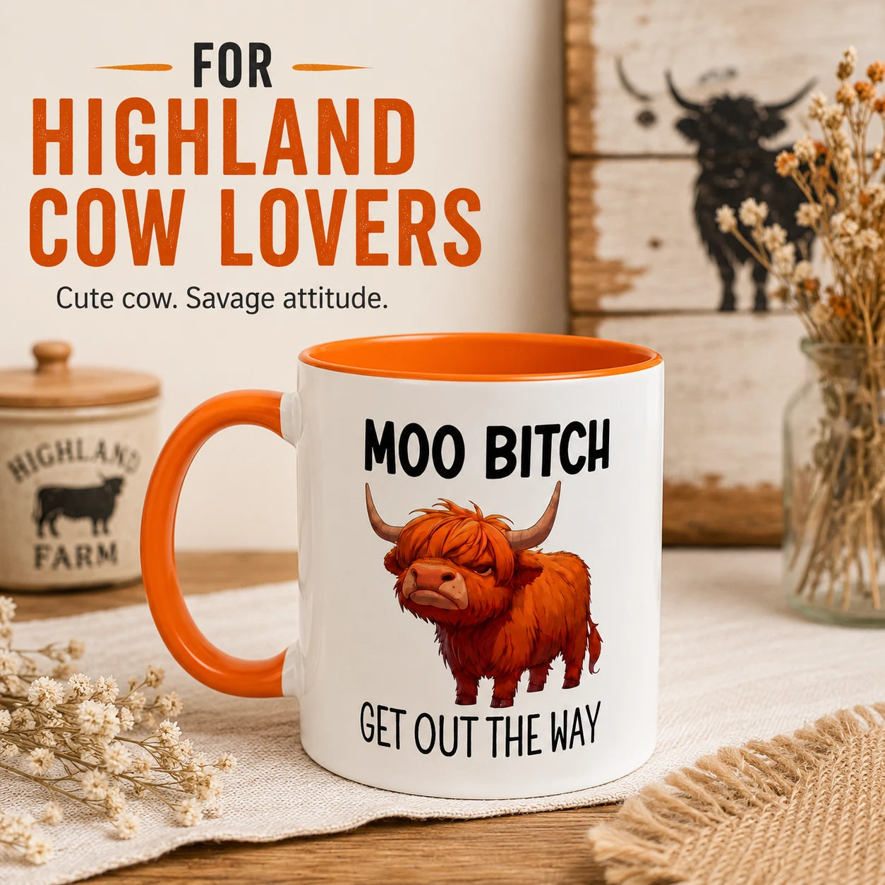 Funny Highland Cow Coffee Mug – 11 oz Ceramic Novelty Tea Cup