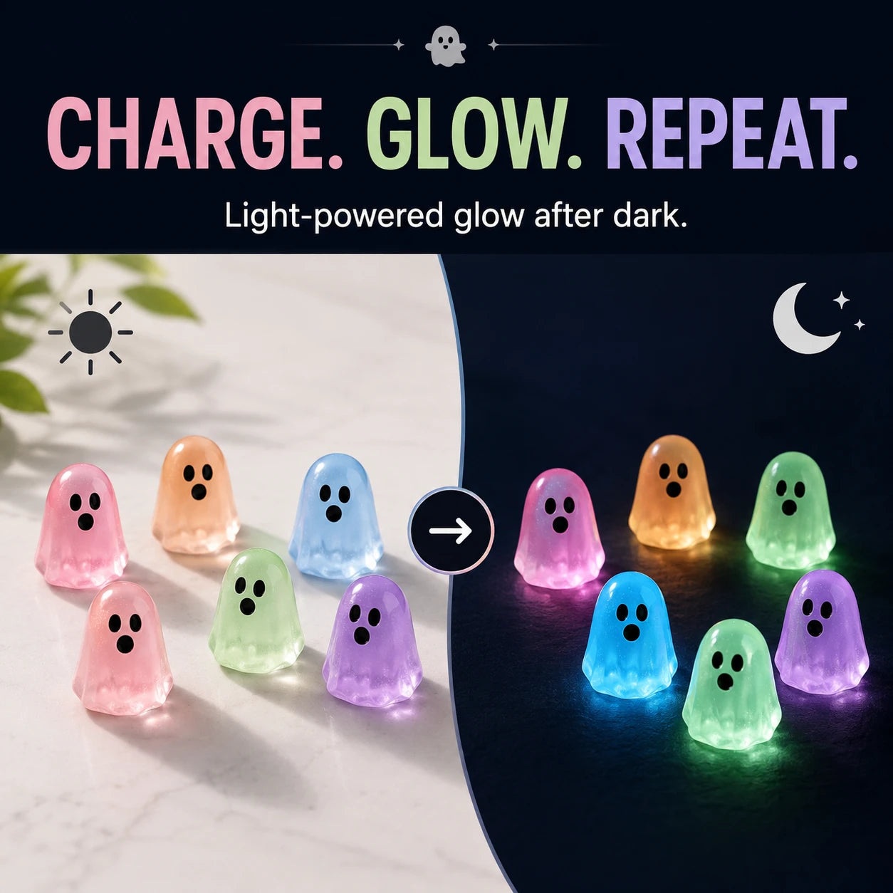 Luminous Mini Ghost Figurines – Glow in the Dark Pastel Set