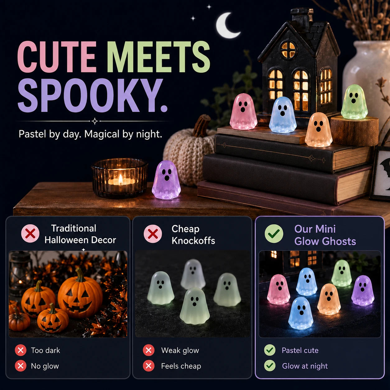 Luminous Mini Ghost Figurines – Glow in the Dark Pastel Set