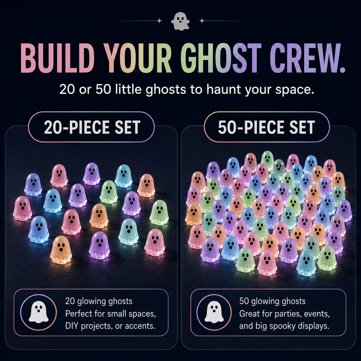 Luminous Mini Ghost Figurines – Glow in the Dark Pastel Set