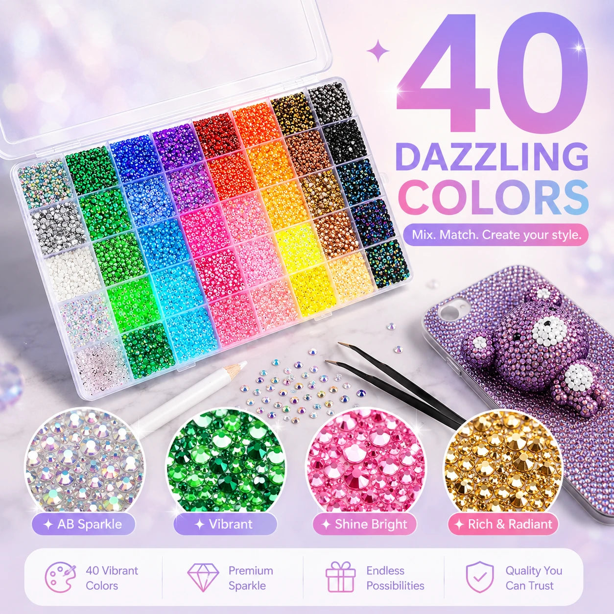 Rhinestone Bedazzling Kit – 40 Colors, Approx. 25K Pieces