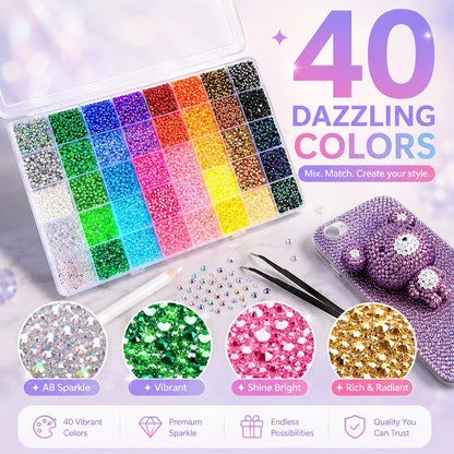 Rhinestone Bedazzling Kit – 40 Colors, Approx. 25K Pieces