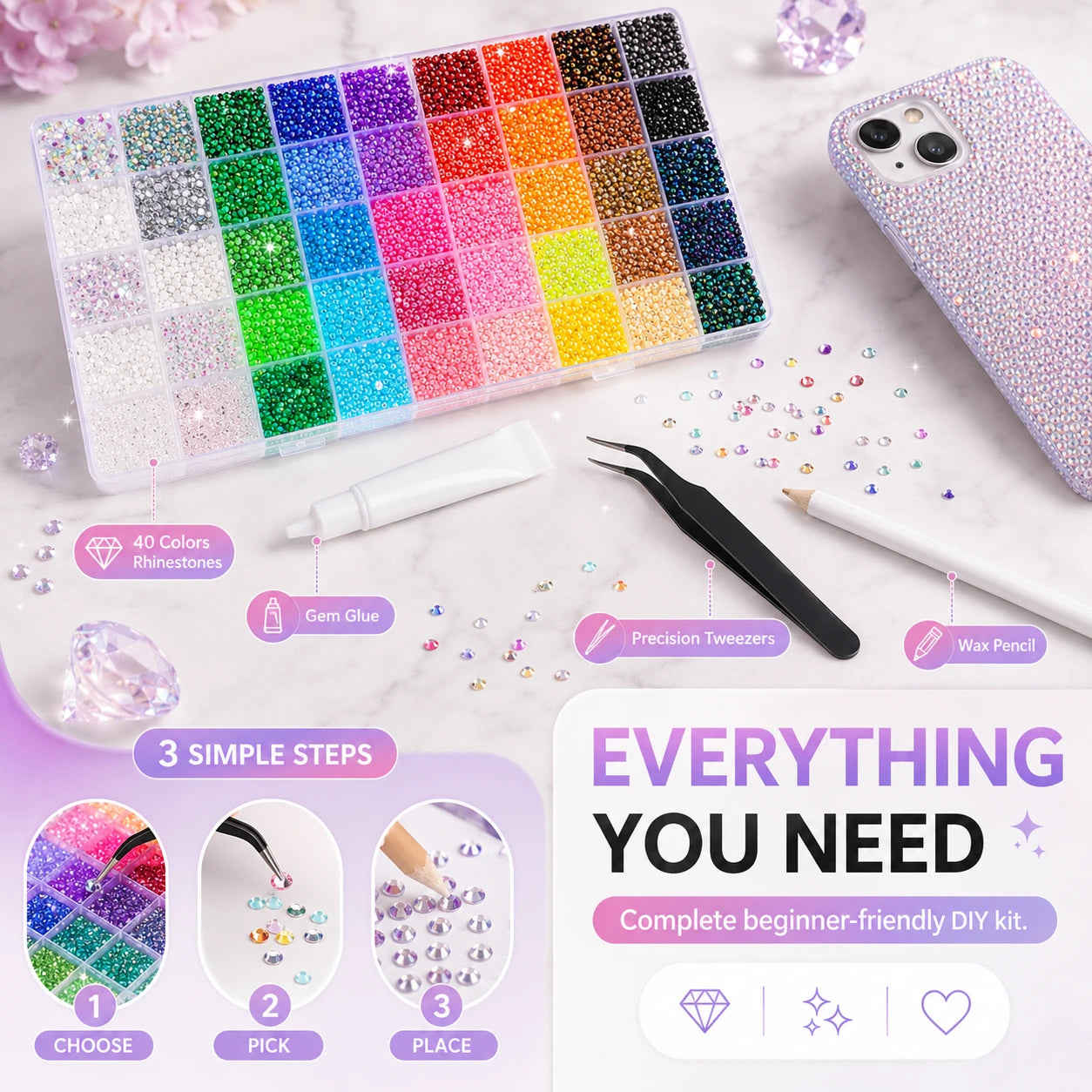 Rhinestone Bedazzling Kit – 40 Colors, Approx. 25K Pieces