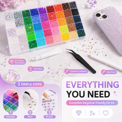 Rhinestone Bedazzling Kit – 40 Colors, Approx. 25K Pieces