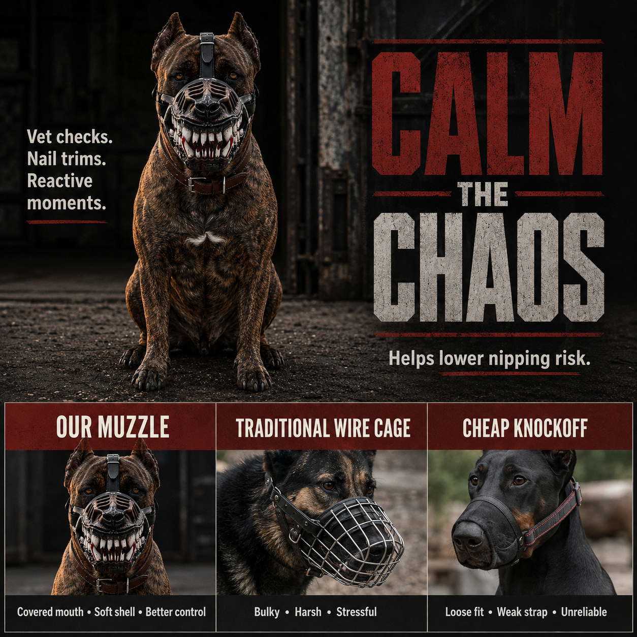 Scary-Looking Soft Latex Dog Muzzle | Creative Fang Design