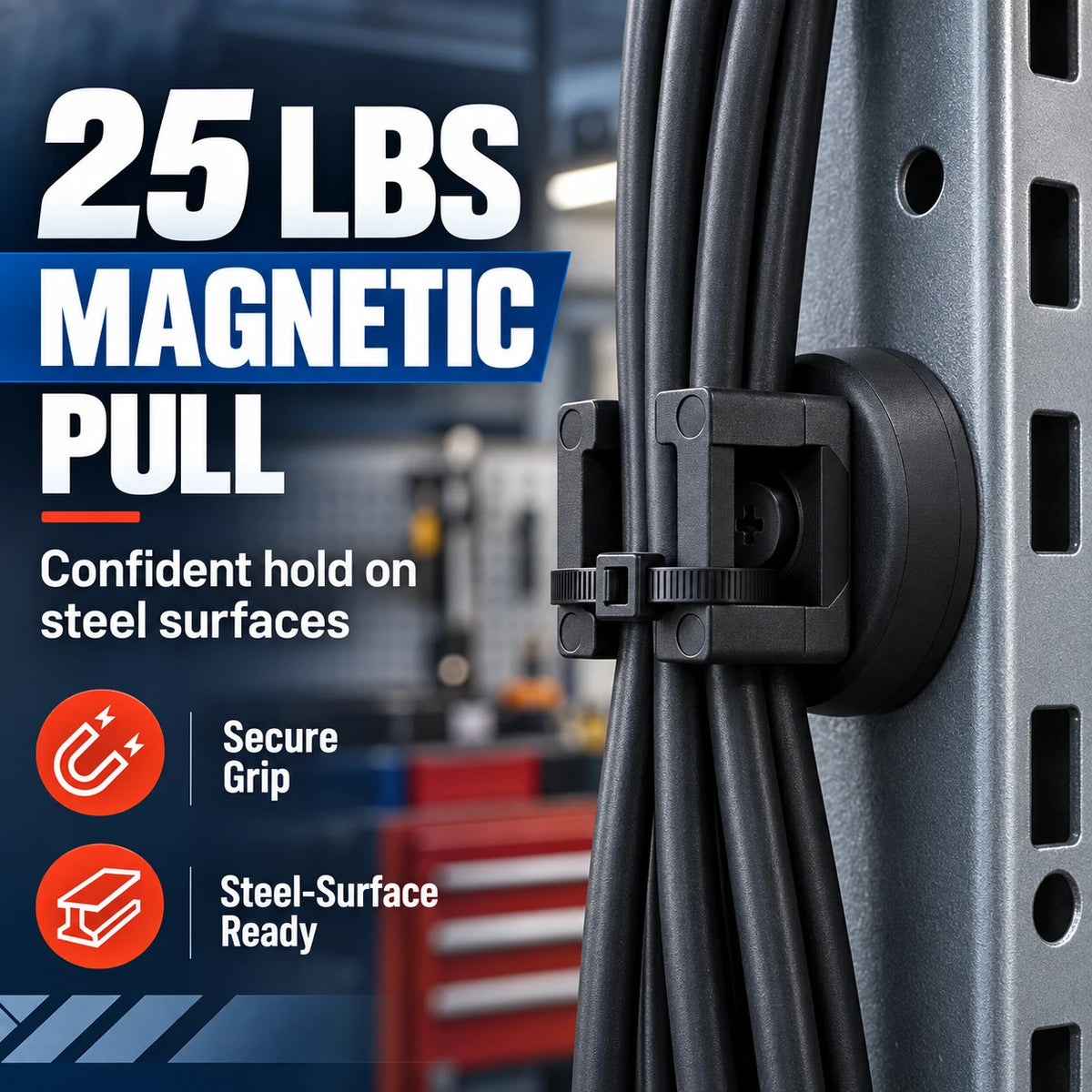 25 LBS Magnetic Cable Mounts for Steel Cable Routing