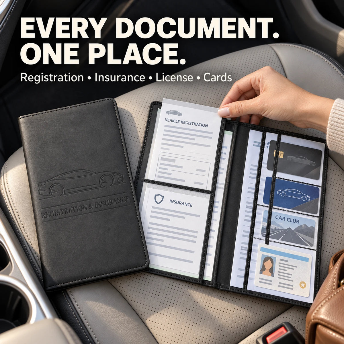 PU Leather Car Document Holder for Glove Box Storage