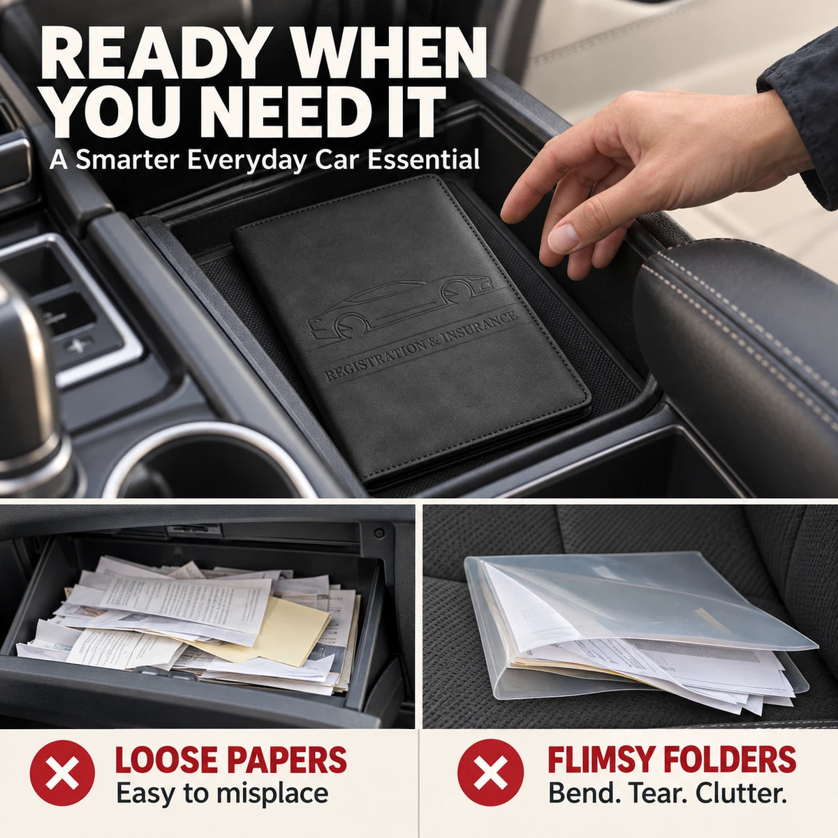 PU Leather Car Document Holder for Glove Box Storage