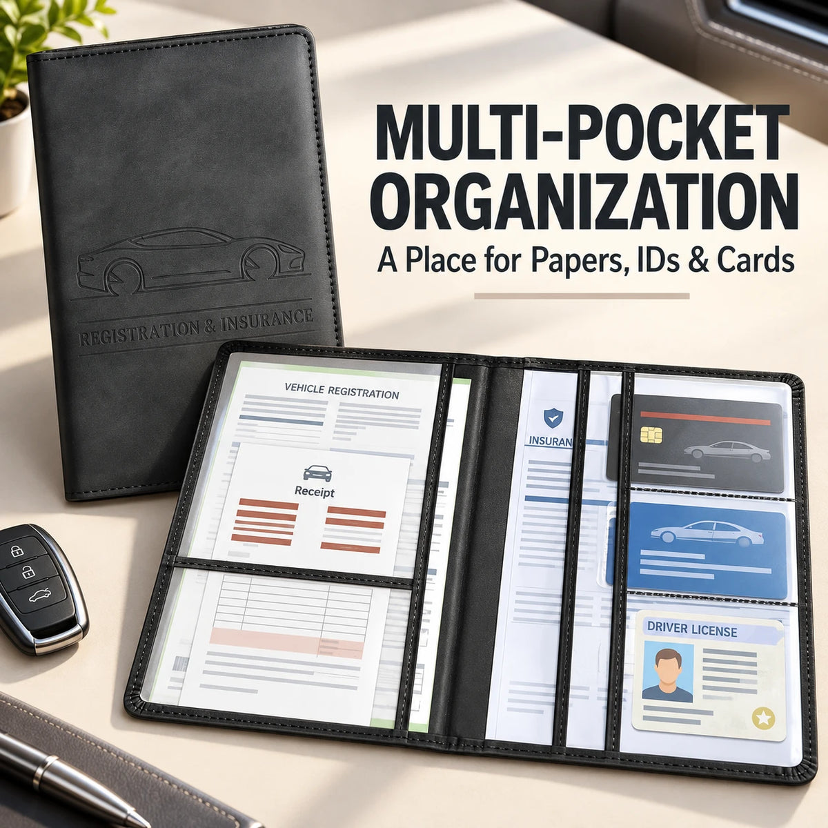 PU Leather Car Document Holder for Glove Box Storage