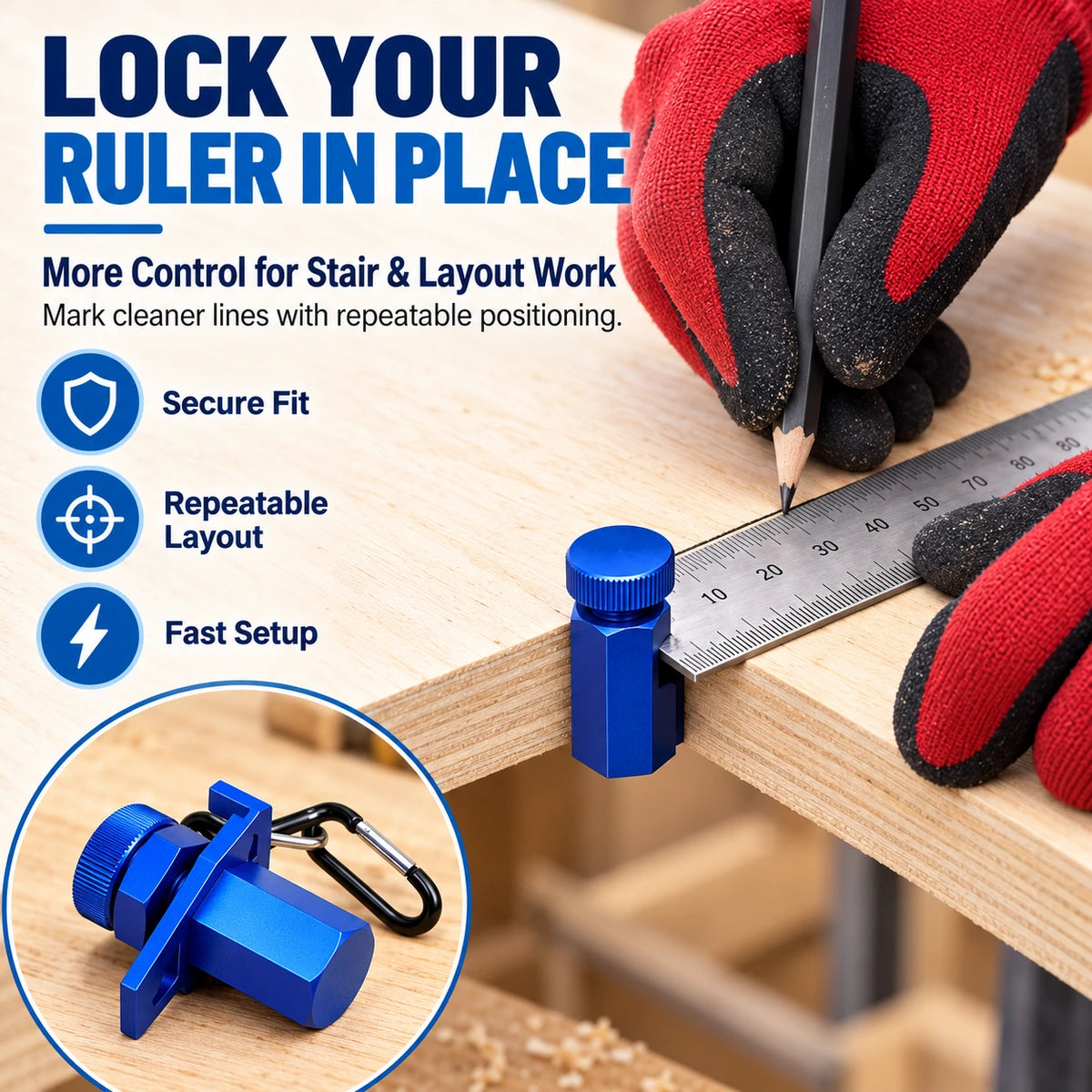 Adjustable Woodworking Ruler Clamp for Layout & Marking