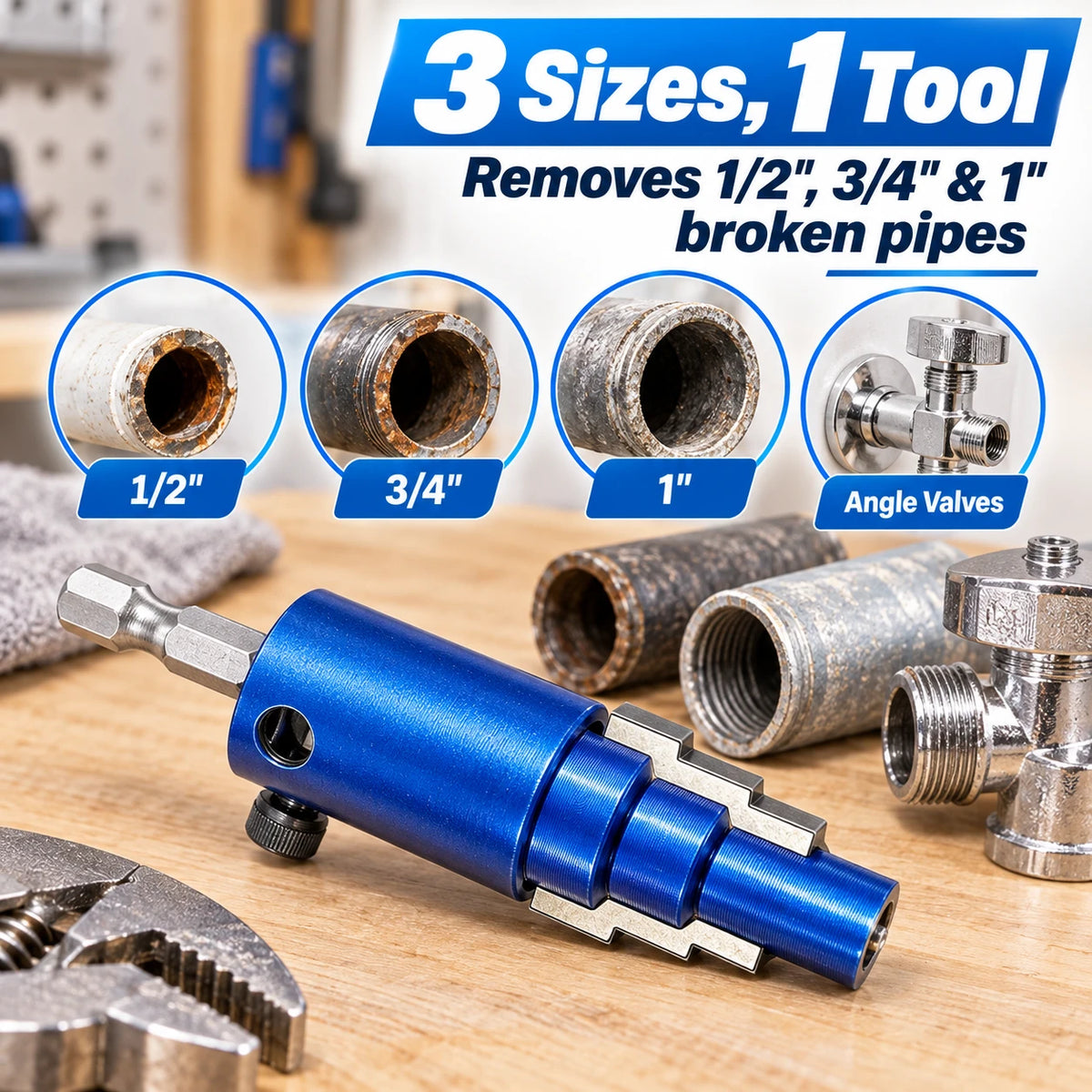 3-Size Pipe Extractor Tool for Broken Pipes & Valves