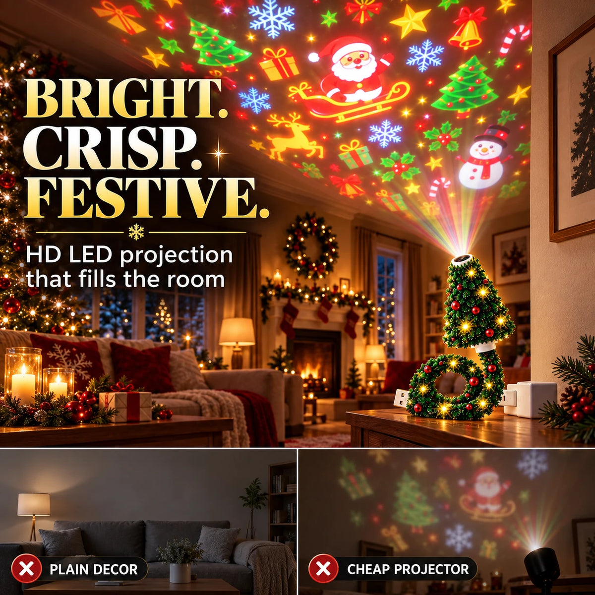 USB Christmas Projection Lamp with 6 Festive Scenes