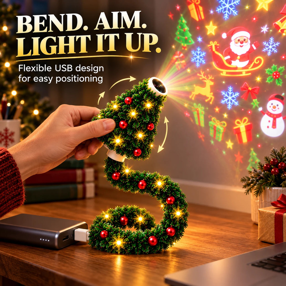USB Christmas Projection Lamp with 6 Festive Scenes