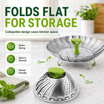 🥦 Collapsible Stainless Steel Steamer Basket – Expandable Food Steamer Insert for Vegetables, Seafood, Eggs & Dumplings