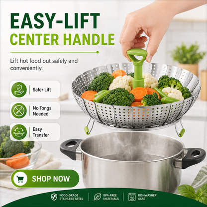 🥦 Collapsible Stainless Steel Steamer Basket – Expandable Food Steamer Insert for Vegetables, Seafood, Eggs & Dumplings