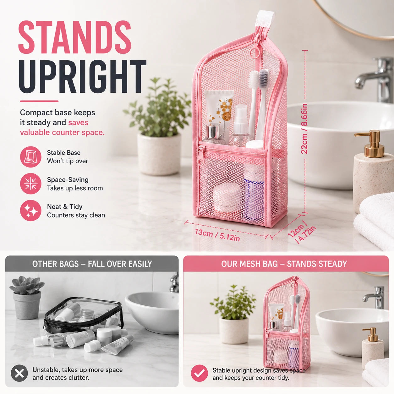 Standing Mesh Toiletry Bag | Quick-Dry Travel Pouch
