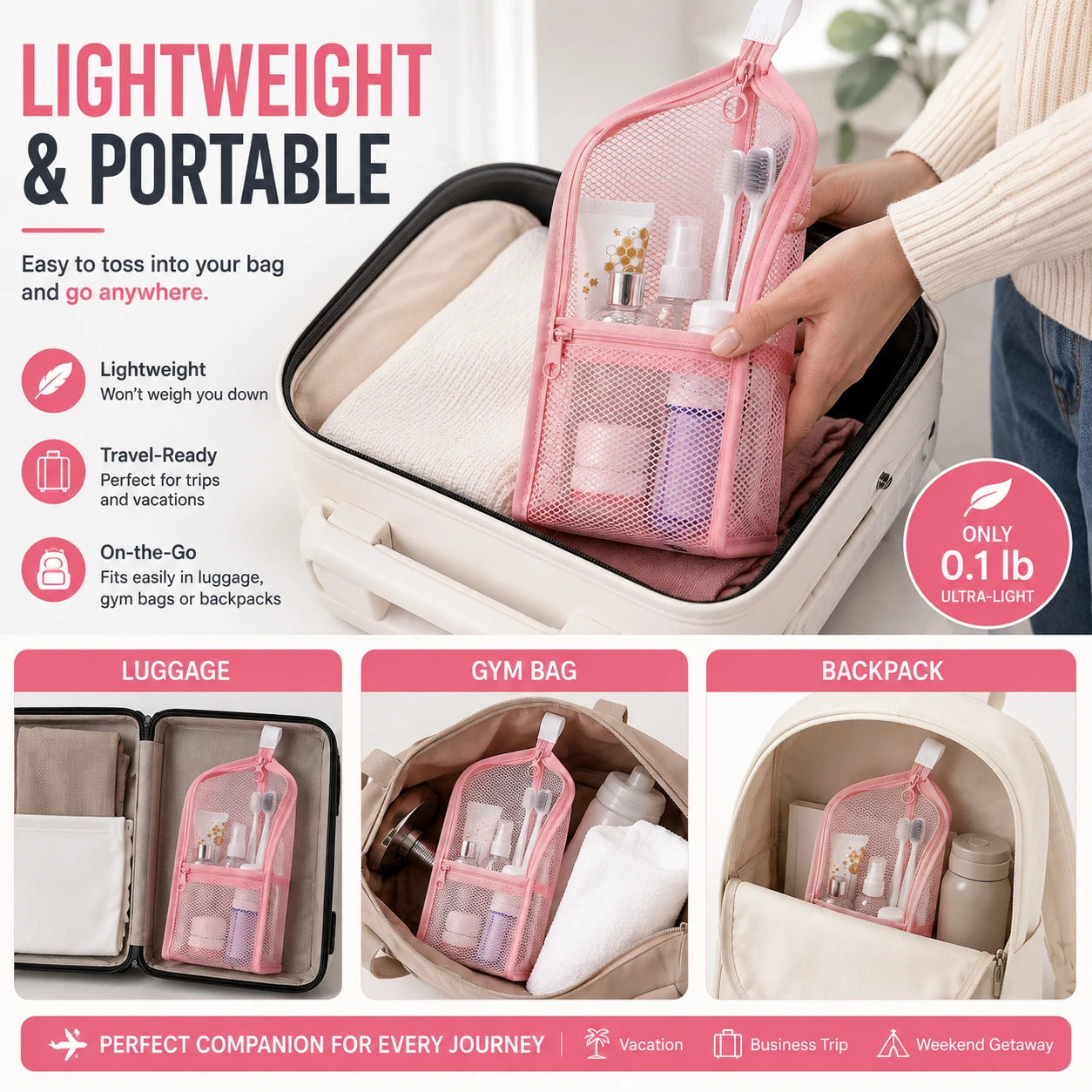 Standing Mesh Toiletry Bag | Quick-Dry Travel Pouch
