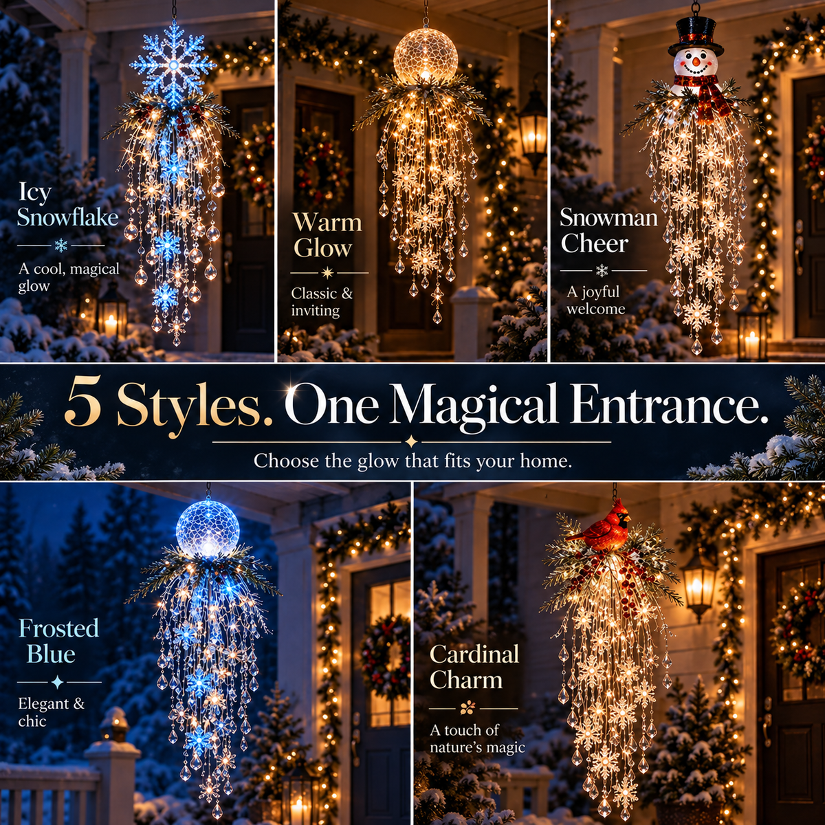🎅 Christmas Hanging Snowflake & Crystal LED Light | Magical Porch Glow ✨