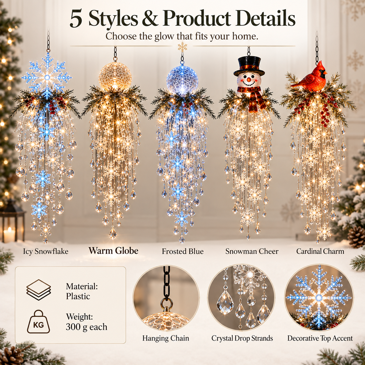 🎅 Christmas Hanging Snowflake & Crystal LED Light | Magical Porch Glow ✨