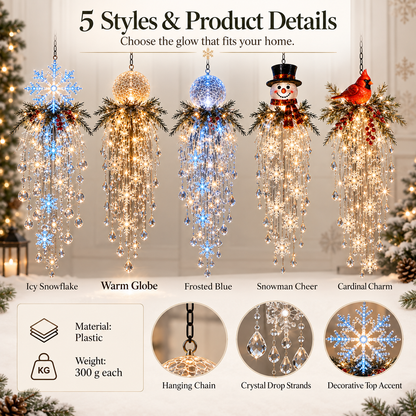 🎅 Christmas Hanging Snowflake & Crystal LED Light | Magical Porch Glow ✨