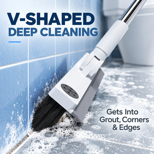 V-Shaped Grout Cleaning Brush with Squeegee & 180° Head