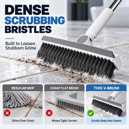 V-Shaped Grout Cleaning Brush with Squeegee & 180° Head