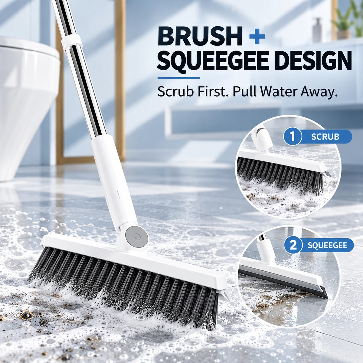 V-Shaped Grout Cleaning Brush with Squeegee & 180° Head