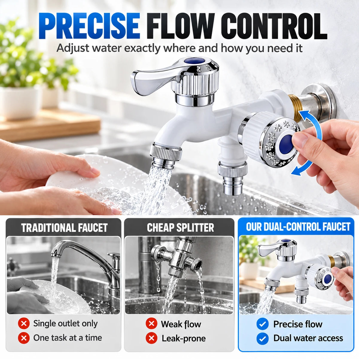 Dual Outlet Faucet with Independent Controls | 4 Colors