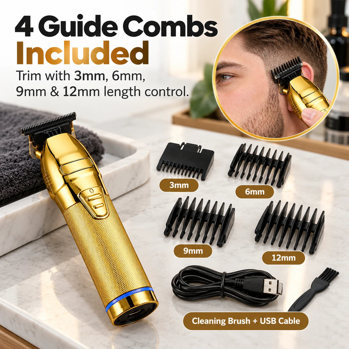 Rechargeable Hair Clipper with 4 Guide Combs | 120+ Min