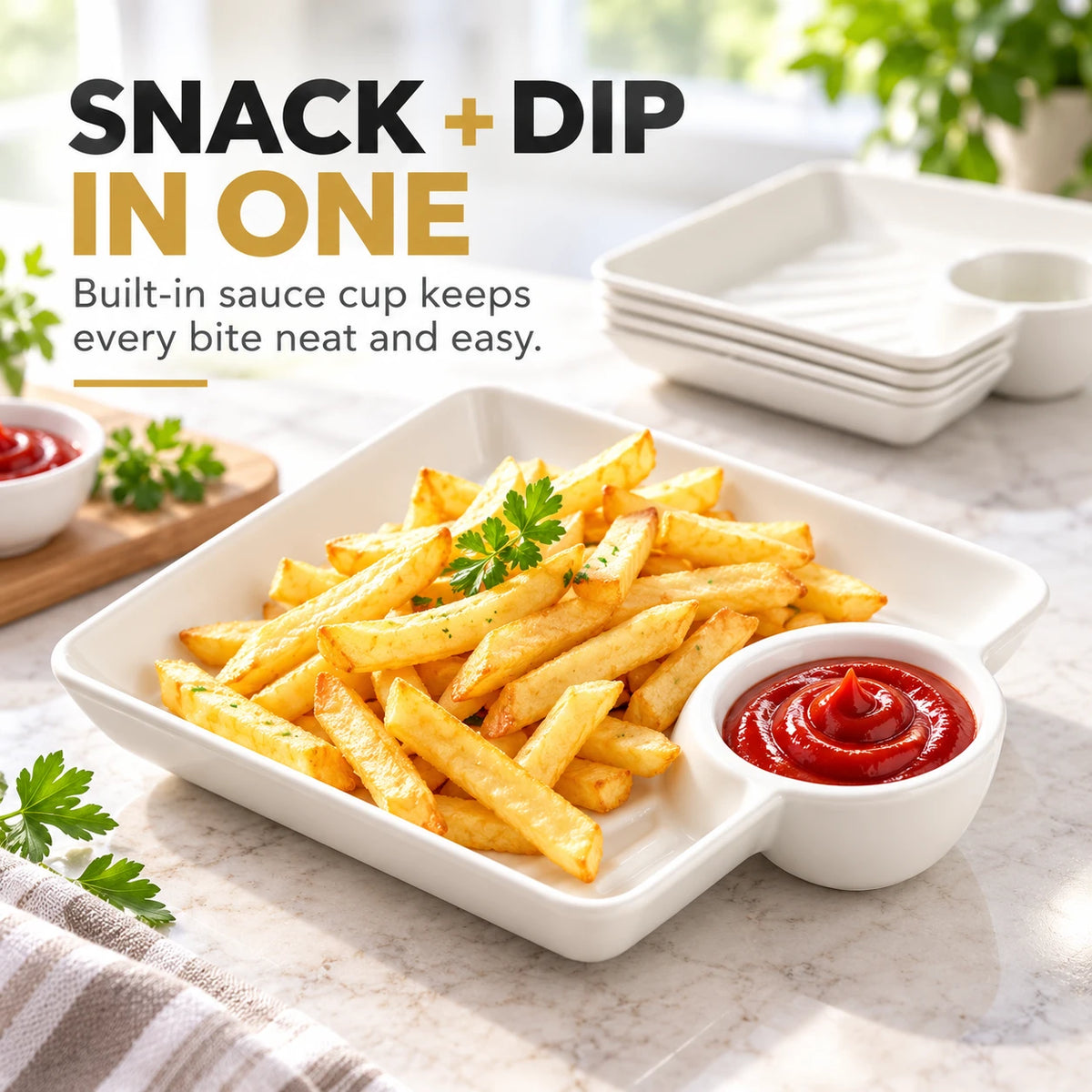 4-Pack Divided Snack Plates with Sauce Compartment