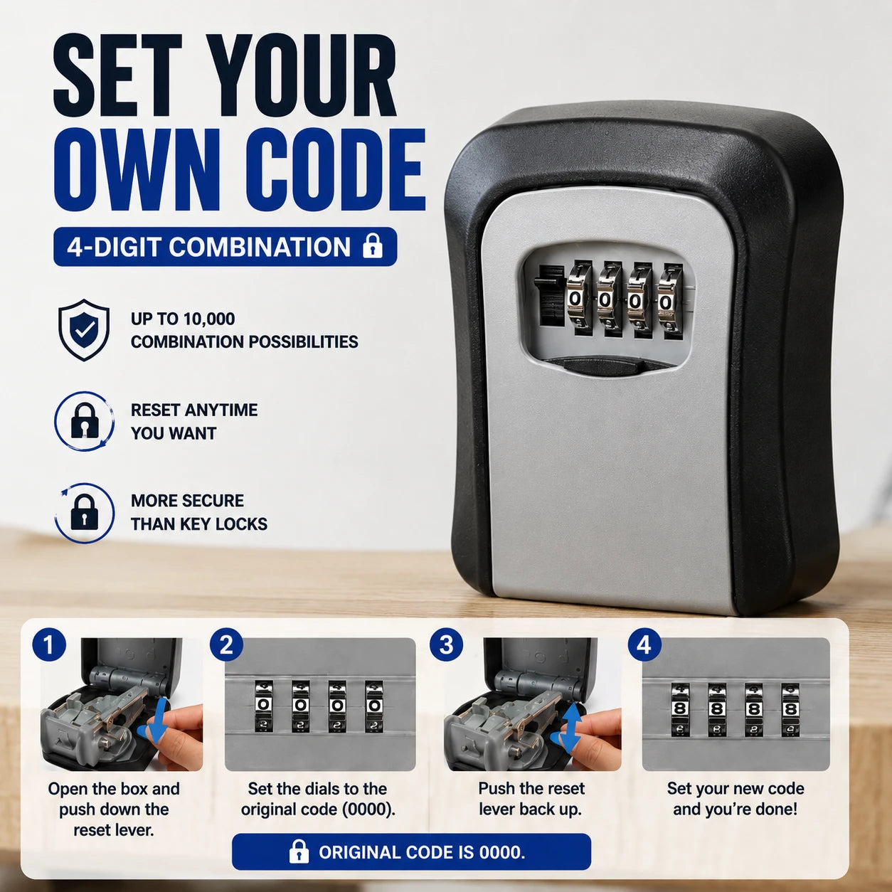 4-Digit Combination Key Safe Box — Weatherproof Lock Box