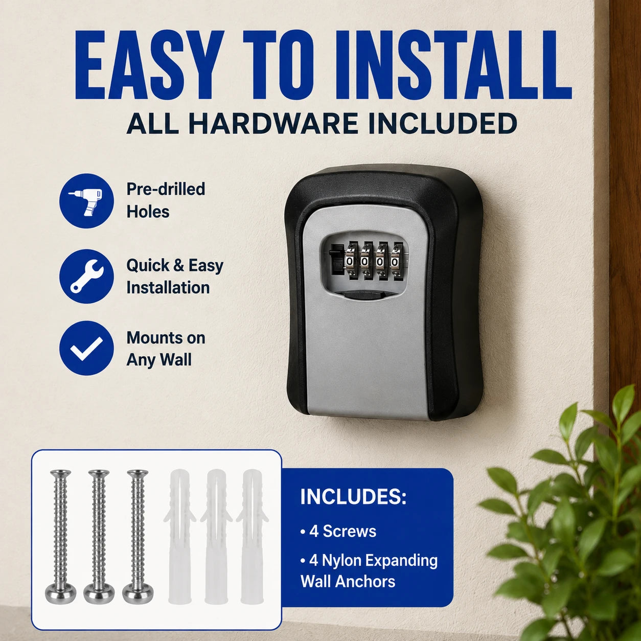 4-Digit Combination Key Safe Box — Weatherproof Lock Box