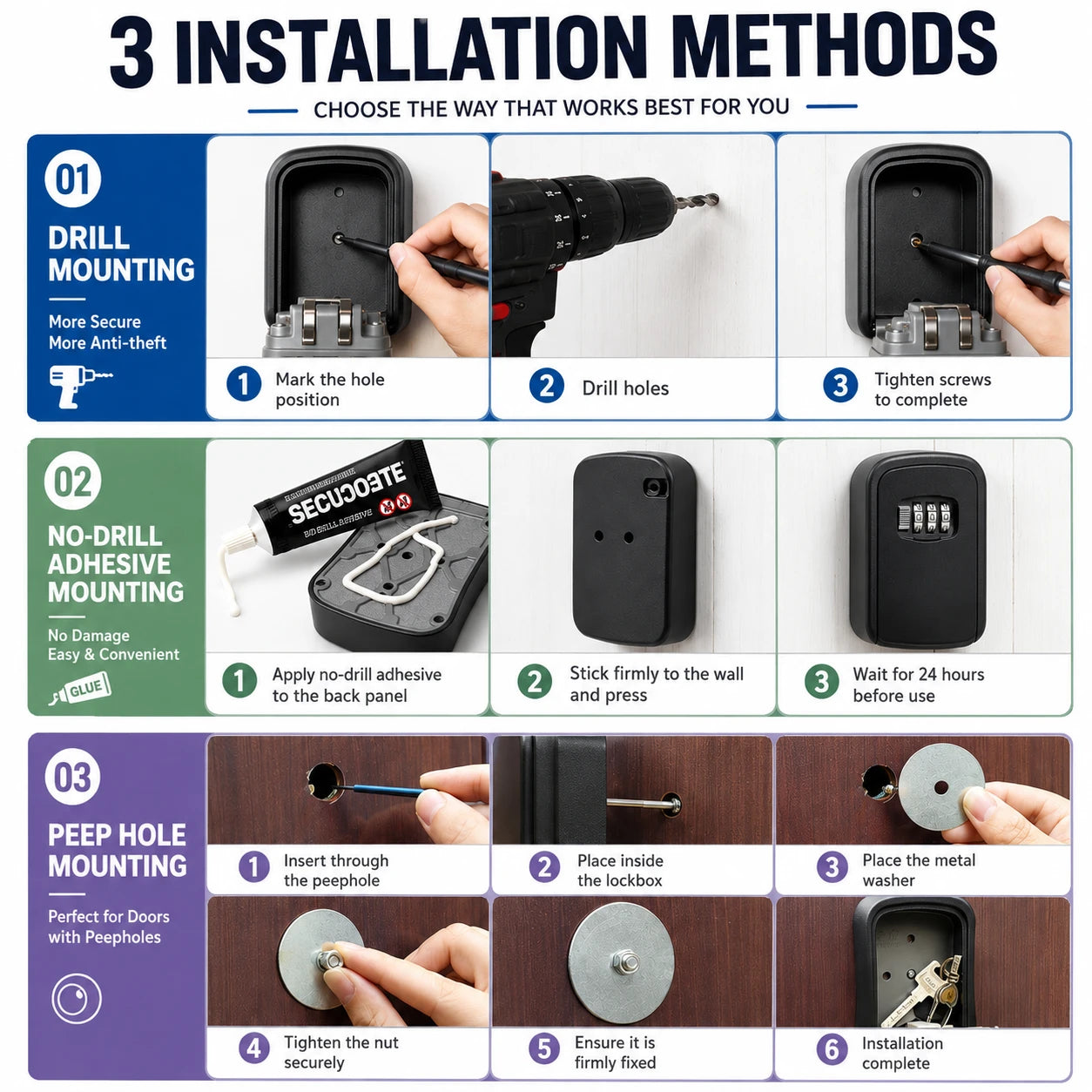 4-Digit Combination Key Safe Box — Weatherproof Lock Box