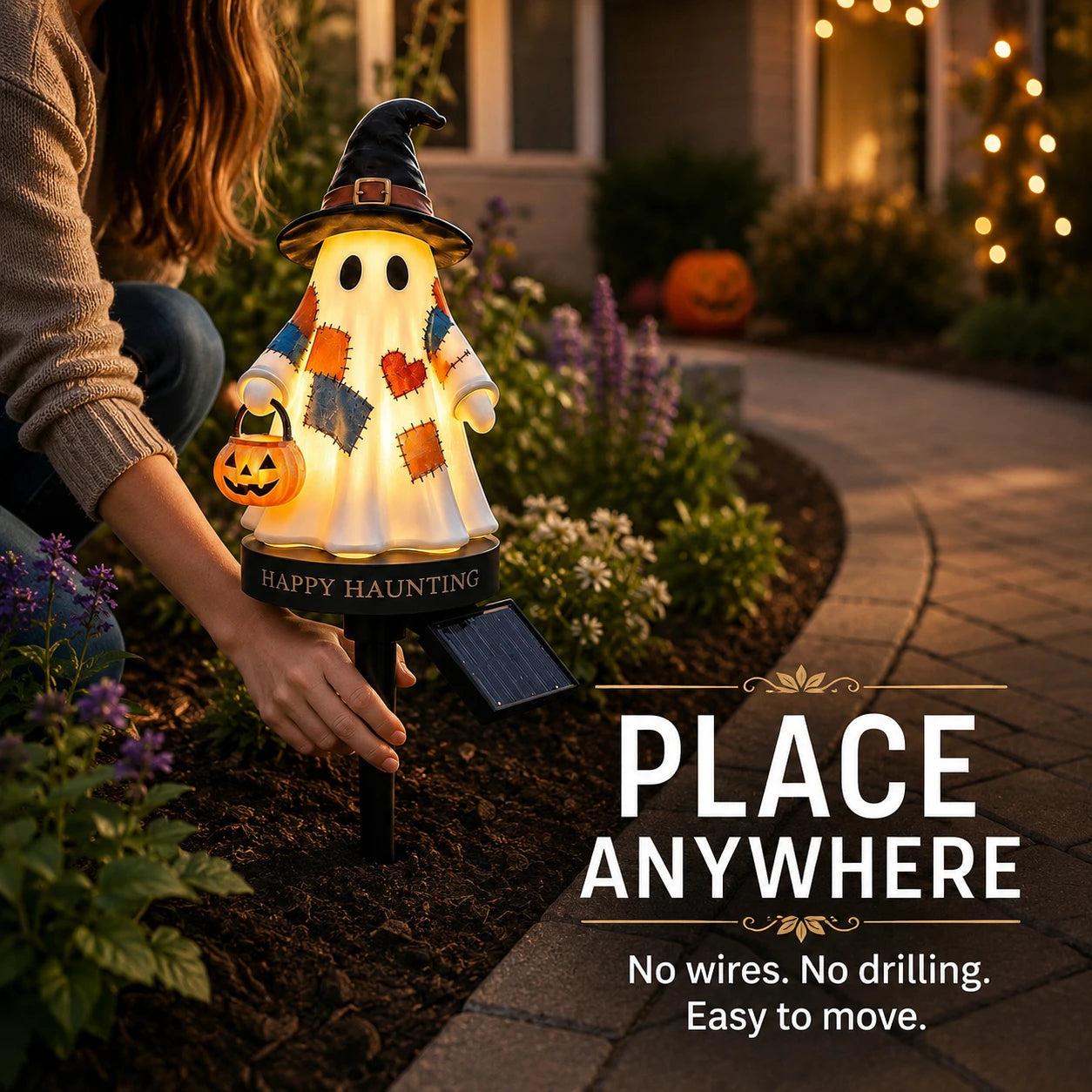 Solar Ghost Garden Stake Lights — Outdoor Halloween Pathway Decor