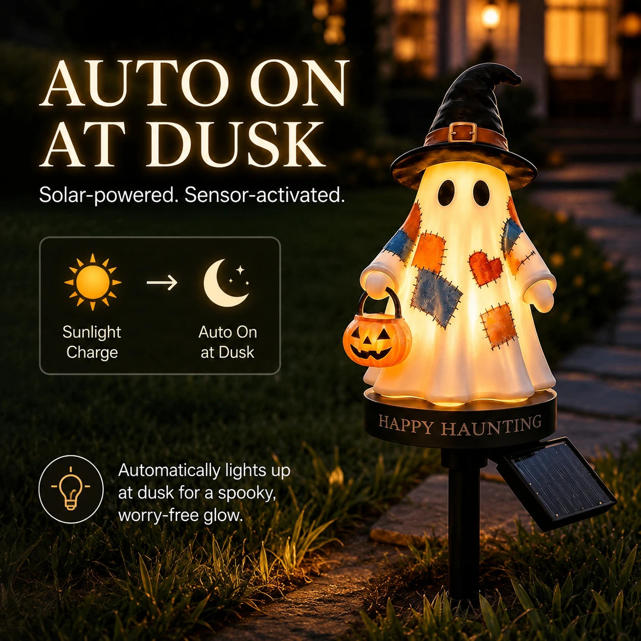 Solar Ghost Garden Stake Lights — Outdoor Halloween Pathway Decor