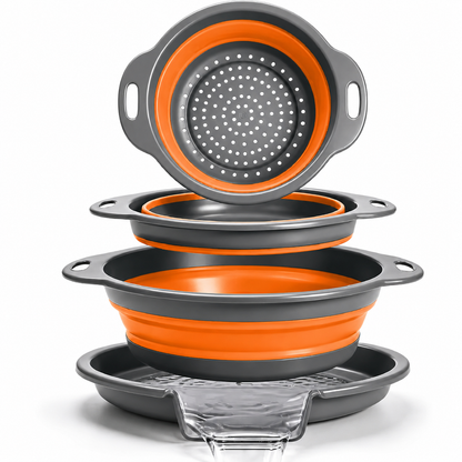Collapsible Colander Set with Oversized Draining Tray