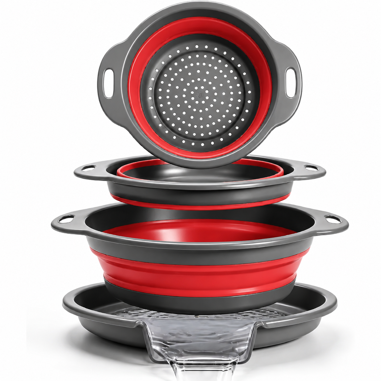 Collapsible Colander Set with Oversized Draining Tray