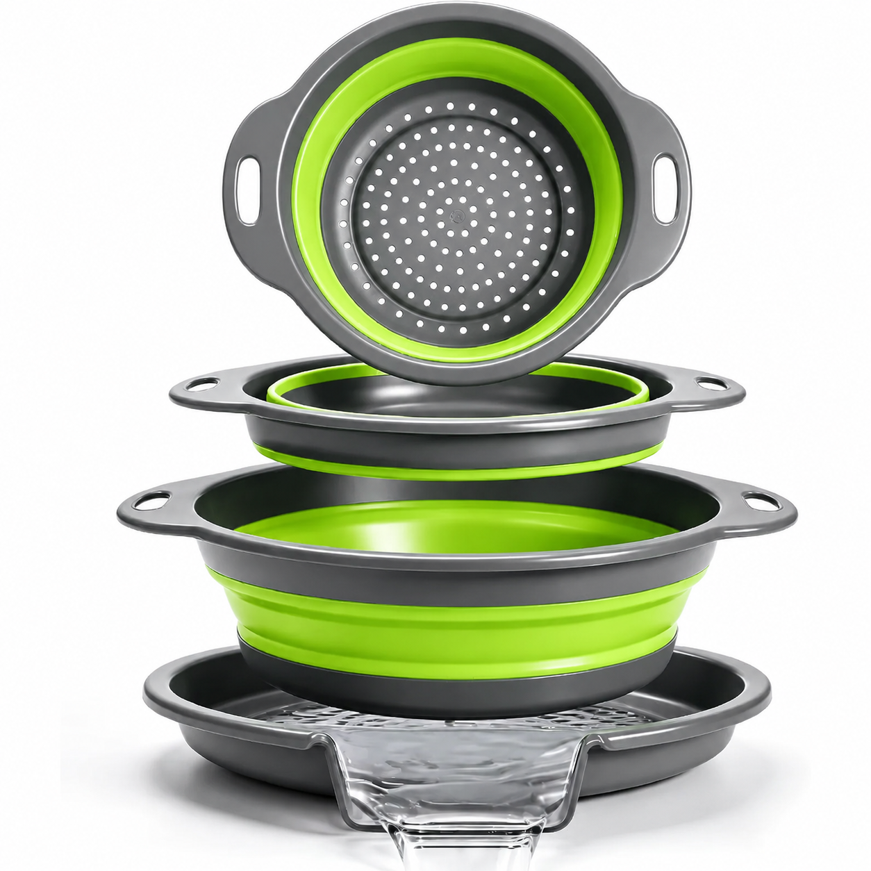 Collapsible Colander Set with Oversized Draining Tray