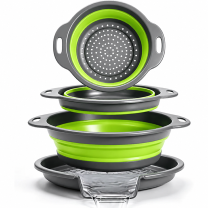 Collapsible Colander Set with Oversized Draining Tray