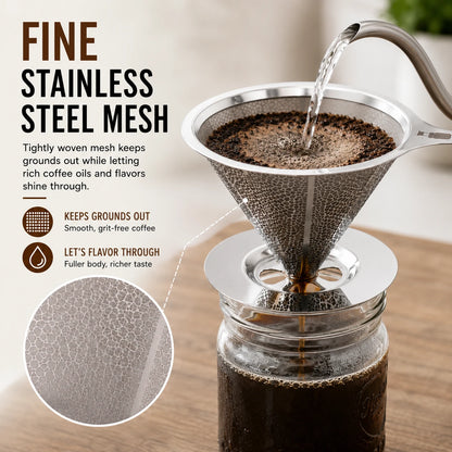 Reusable Stainless Steel Pour Over Coffee Filter for Jars| No More Disposable Paper Filters