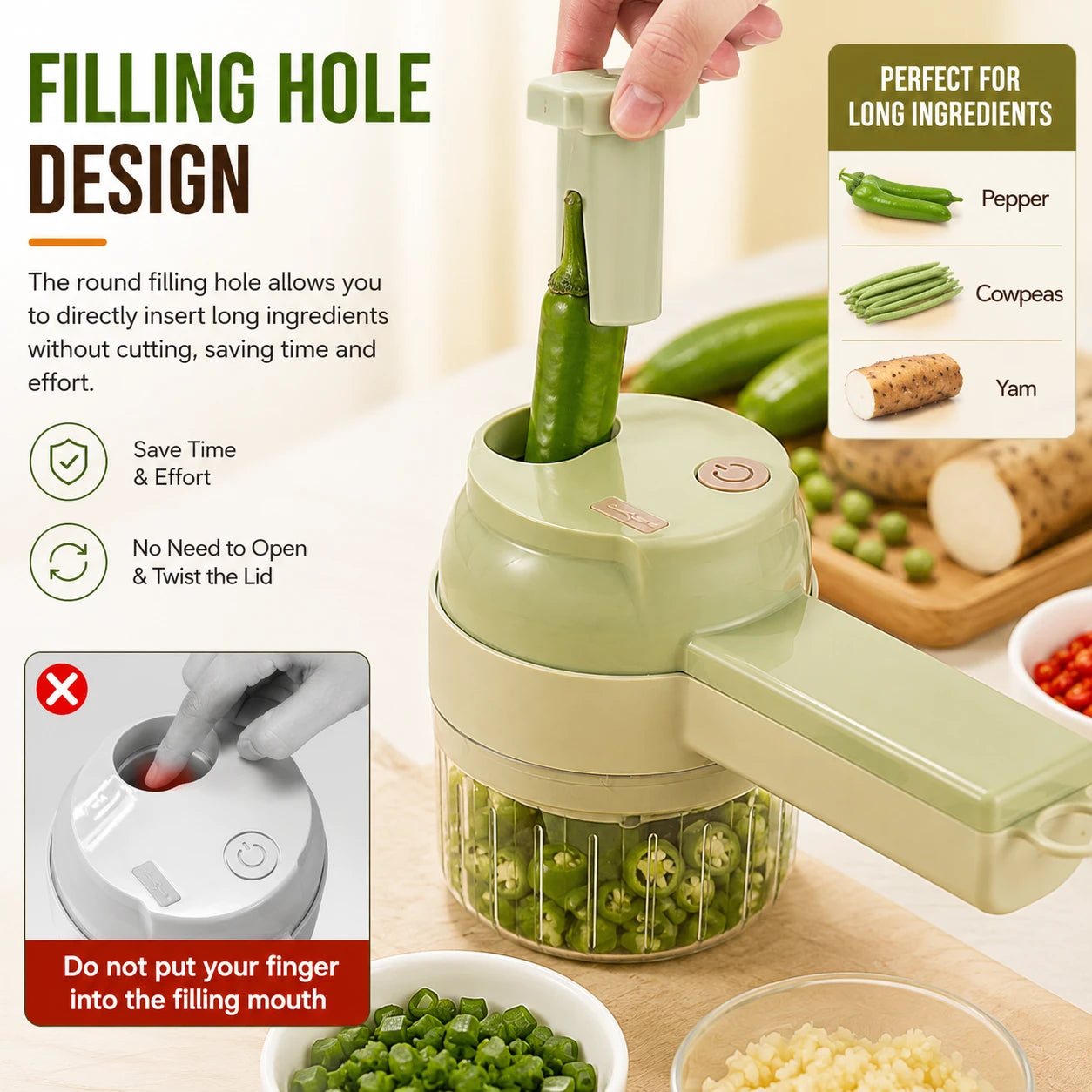 4-in-1 Electric Vegetable Chopper & Slicer | USB-C